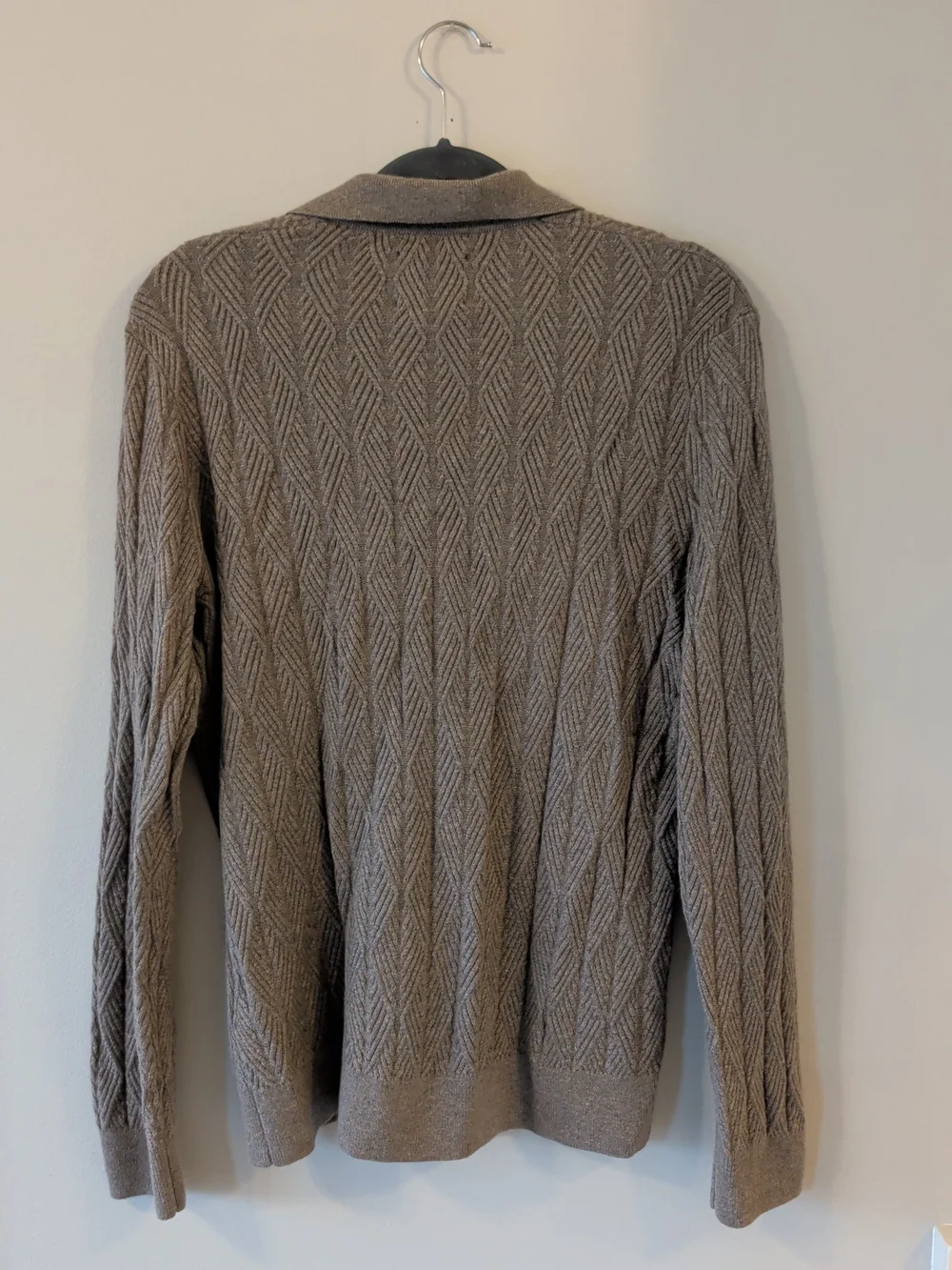 Abercrombie & Fitch Men's Taupe V-Neck Cable-Knit Polo Sweater
